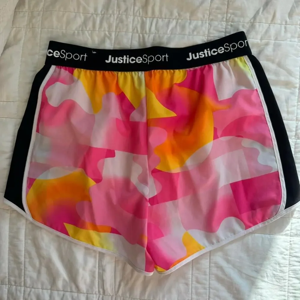 Justice kids‎ girls L 12 14 beachy running shorts pink orange black
